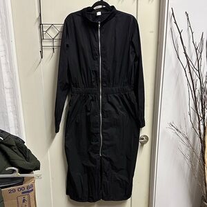Black Long Zip-Up Rain Coat L